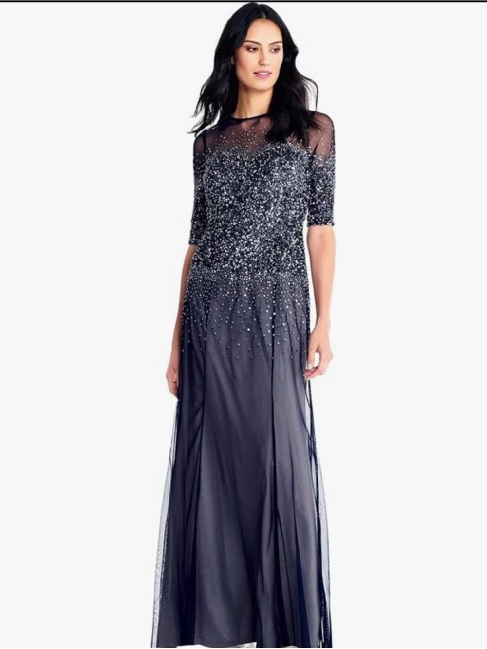 Adrianna Papell 3/4 Sleeve Beaded Illusion Gown size 6
